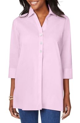 Foxcroft Pamela Stretch Button-Up Tunic in Pink Whisper