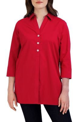 Foxcroft Pamela Stretch Button-Up Tunic in Simply Red