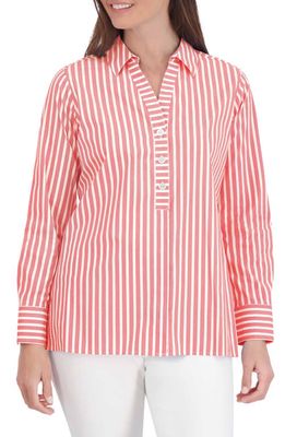 Foxcroft Pamela Stripe Blouse in Tangerine