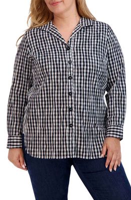 Foxcroft Pandora Gingham Cotton Blend Button-Up Shirt in Black