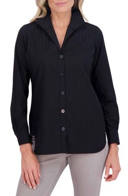 Foxcroft Pandora Stripe Cotton Blend Button-Up Shirt in Black