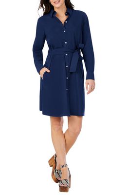 Foxcroft Pax Solid Long Sleeve Shirtdress in Navy