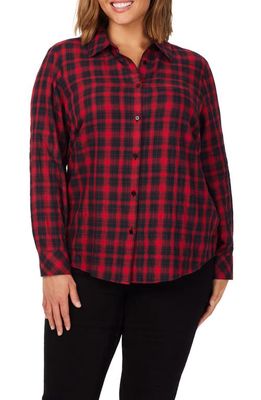 Foxcroft Rhea Scotch Plaid Cotton Blend Button-Up Shirt in Red/Black