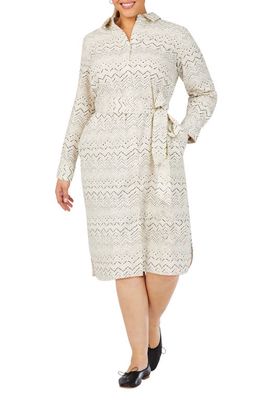 Foxcroft Rocca Long Sleeve Cotton Shirtdress in Ivory Multi