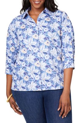 Foxcroft Ruby Floral Print Brushstroke Button-Up Shirt in Iris Bloom