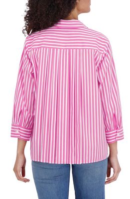 Foxcroft Sandra Stripe Cotton Blend Button-Up Shirt in Azalea