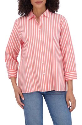Foxcroft Sandra Stripe Cotton Blend Button-Up Shirt in Tangerine