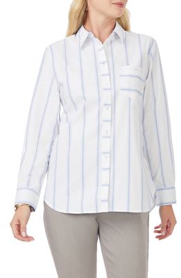 Foxcroft Soho Stripe Print Boyfriend Button-Up Shirt in White Multi
