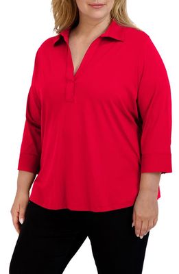 Foxcroft Sophia Johnny Collar Jersey Shirt in Red