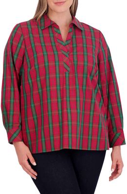 Foxcroft Sophia Metallic Tartan Shirt in Red Tartan