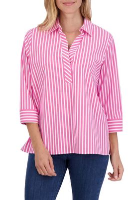 Foxcroft Sophia Stripe Three-Quarter Sleeve Stretch Tunic in Azalea