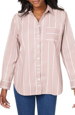 Foxcroft Stripe Boyfriend Button-Up Shirt in Birch Wood