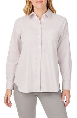 Foxcroft Stripe Boyfriend Button-Up Shirt in Heather Grey Co