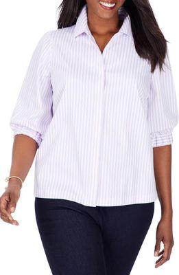 Foxcroft Stripe Non-Iron Stretch Cotton Button-Up Shirt in Lavender