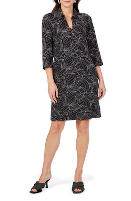 Foxcroft Swirling Print A-Line Dress in Black Multi