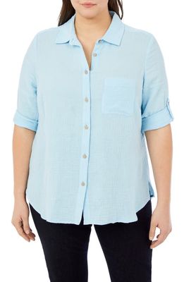 Foxcroft Tamara Cotton Gauze Button-Up Shirt in Baltic Blue