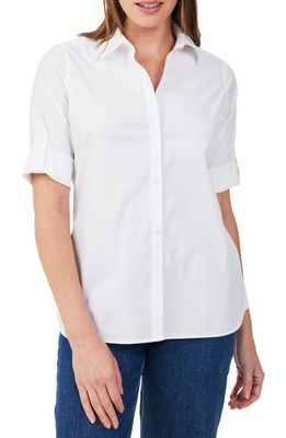 Foxcroft Tamara Stretch Cotton Blend Button-Up Shirt in White