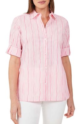 Foxcroft Tamara Stripe Stretch Cotton Blend Button-Up Shirt in Pure Pink