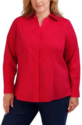 Foxcroft Taylor Long Sleeve Stretch Button-Up Shirt in Simply Red