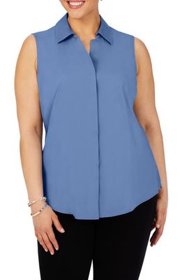 Foxcroft Taylor Sleeveless Button-Up Shirt in Blue Denim