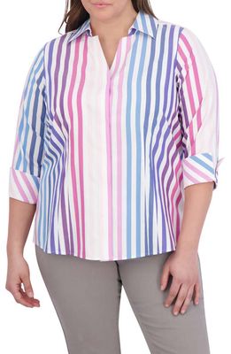 Foxcroft Taylor Stripe Cotton Button-Up Shirt in White Multi