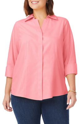 Foxcroft 'Taylor' Three-Quarter Sleeve Non-Iron Cotton Shirt in Pink Peach