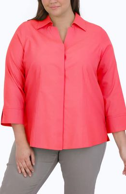 Foxcroft 'Taylor' Three-Quarter Sleeve Non-Iron Cotton Shirt in Simply Red 