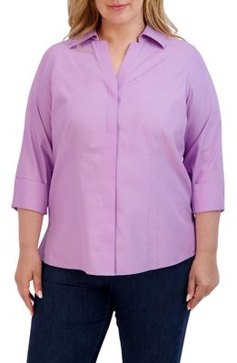 Foxcroft 'Taylor' Three-Quarter Sleeve Non-Iron Cotton Shirt in Soft Violet 