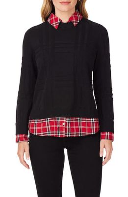 Foxcroft Twofer Plaid Trim Sweater in Black Multi
