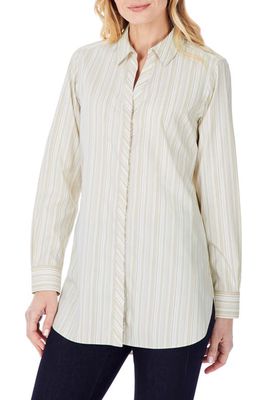 Foxcroft Vera Modern Mini Stripe Stretch Cotton Blend Shirt in Almond Tart