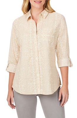 Foxcroft Zoey Abstract Print Cotton Button-Up Shirt in Ivory Multi