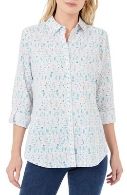 Foxcroft Zoey Abstract Print Cotton Button-Up Shirt in Oceanside