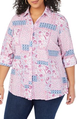 Foxcroft Zoey Boho Blooms Cotton Shirt in Rose Blossom