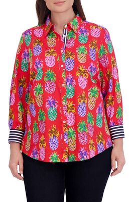 Foxcroft Zoey Pineapple Button-Up Shirt in Red/Multi