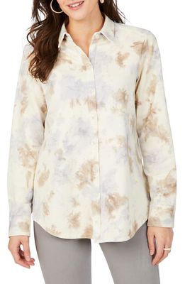 Foxcroft Zoey Tie Dye Button-Up Shirt in Ivory Multi