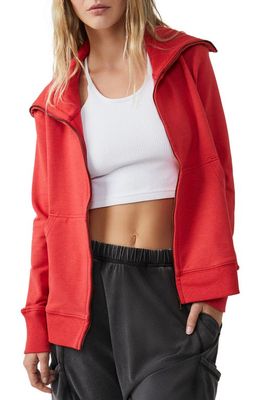 FP Movement Zip-Up Knit Jacket in Cherry Crush