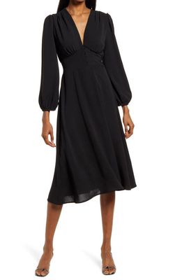 Fraiche by J Empire Waist Long Sleeve Midi Dress in Black