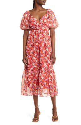 Fraiche by J Sola Floral Puff Sleeve Tiered Midi Dress