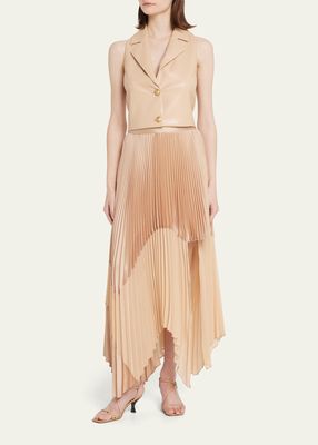 Fraley Sunburst Pleated Asymmetric Midi Skirt