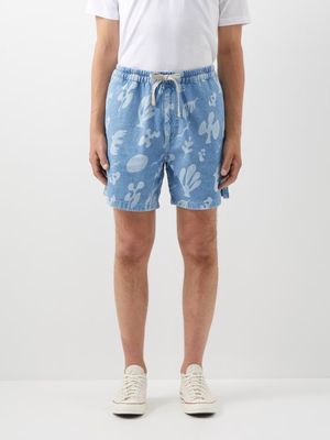 Frame - Abstract-print Denim Shorts - Mens - Blue