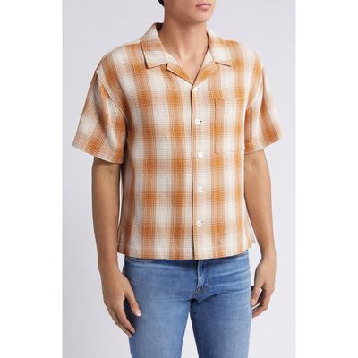 FRAME Baja Plaid Short Sleeve Cotton Button-Up Shirt in Rust 