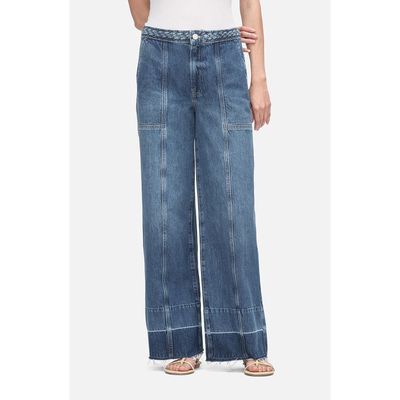 FRAME Braided High Waist Raw Hem Wide Leg Jeans in Dewdrop at Nordstrom, Size 26