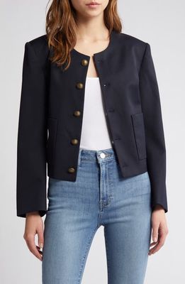 FRAME Button Front Wool Blend Jacket in Navy