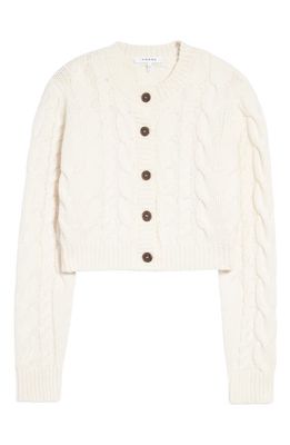 FRAME Cable Knit Wool Cardigan in Off White