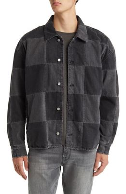 FRAME Checkerboard Denim Jacket in Monochrome Washed Noir