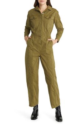 FRAME Cinched Waist Cotton Twill Jumpsuit in Washed Surplus