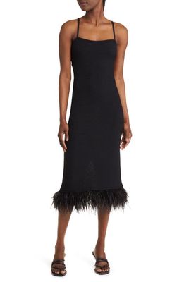 FRAME Crochet Dress with Feather Trim in Noir