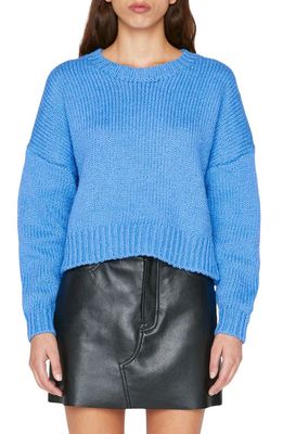 FRAME Crop Crewneck Organic Cotton Sweater in Cornflower Blue