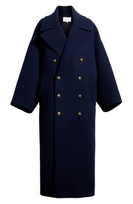 FRAME Double Breasted Wool Cocoon Coat in Navy