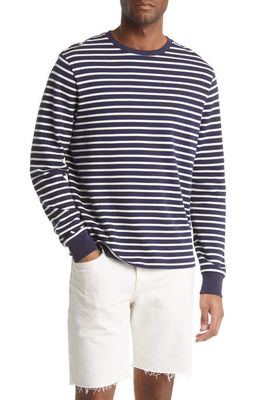 FRAME Duofold Stripe Long Sleeve T-Shirt in Navy/Off White
